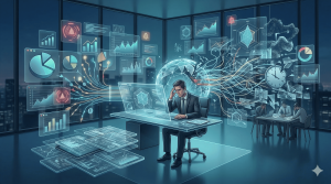 image showing a man stressed with data overload problem